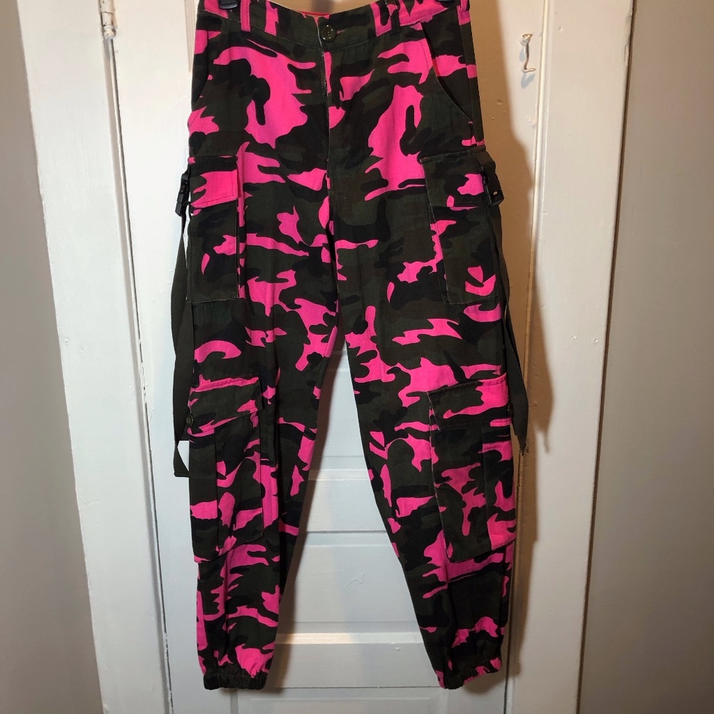 FashionNova Pink/Green Camo Pants